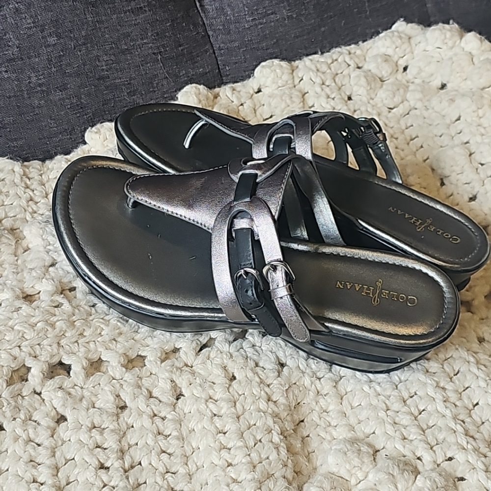 Cole Haan Women's NikeAir Wedge Sandal Size 7 B Thong Slide Gray Leather Shoe